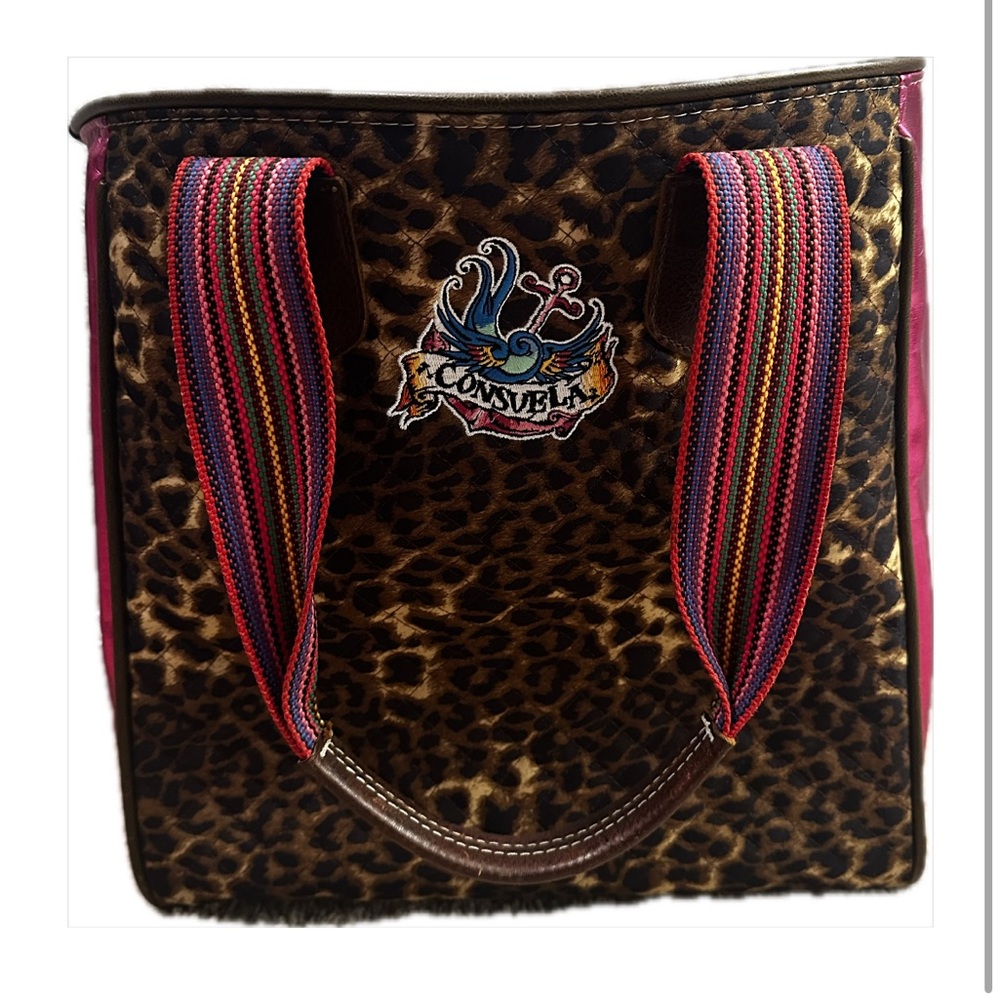 Consuela Leopard Tote with Pink and Multicolor Straps